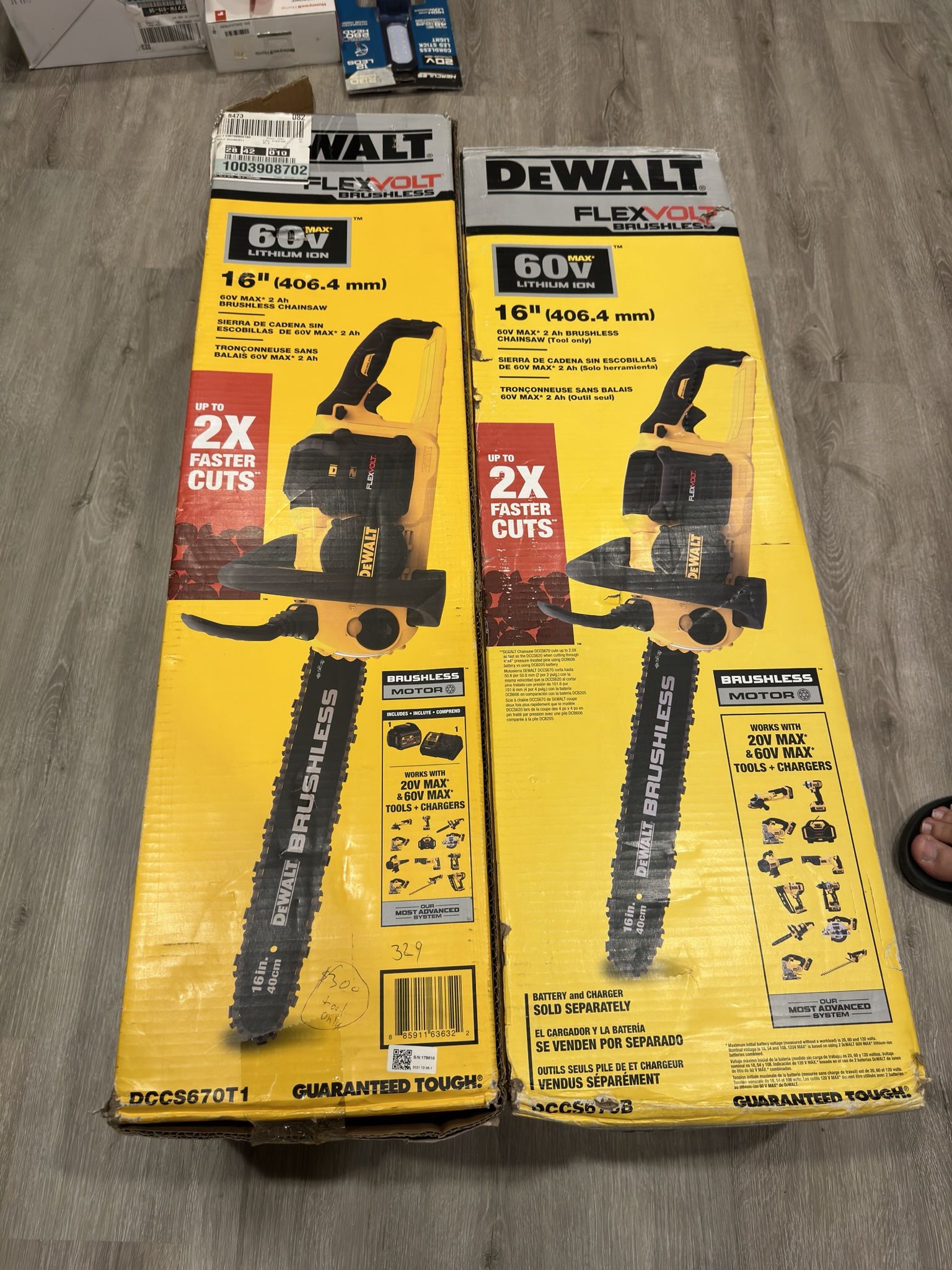 DEWALT 60V MAX 16in. Brushless Battery Powered Chainsaw Kit with (1) FLEXVOLT 2Ah Battery & Charger