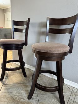 2 - Wooden, Swivel Counter Stools