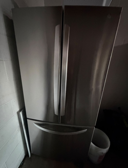 GE French Door Fridge – Stainless, Bottom Freezer, Clean