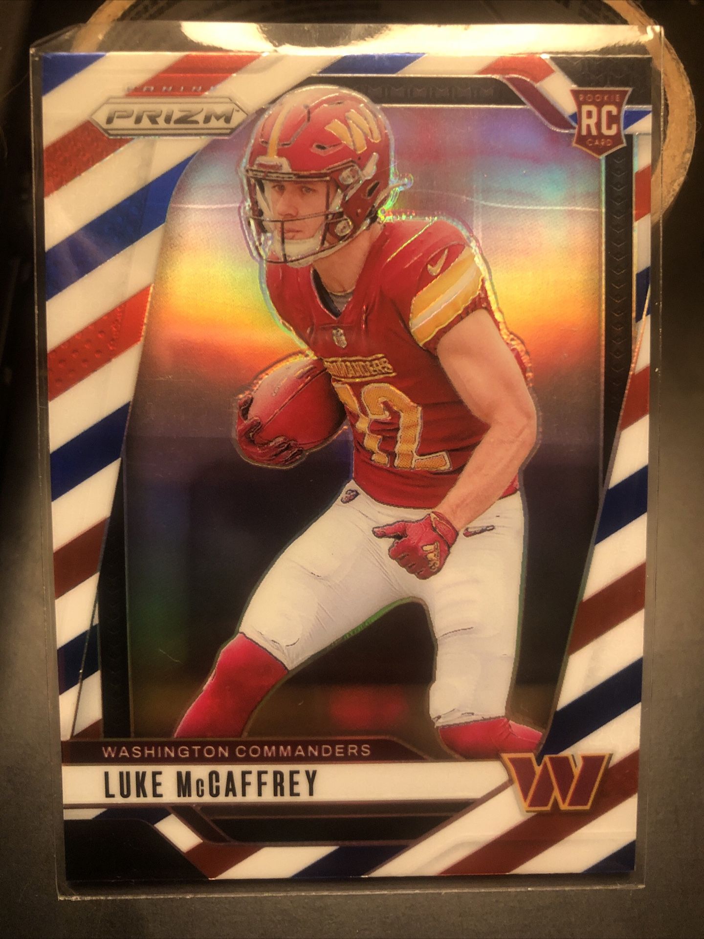 Luke McCaffrey Red White Blue Prizm Rookie Card