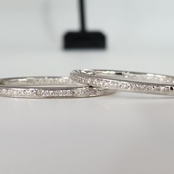 14k White Gold Elegant Double Side Diamond Hoop Earrings