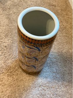 Large hand-painted ceramic umbrella stand / floor vase