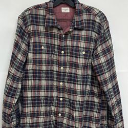 Dockers Men’s Long Sleeve Plaid Flannel Pocketed Red Brown Button Up Shirt Size L
