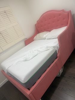 Pink Upholstered queen Bed Frame