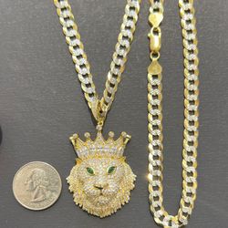 Lion Pendant Icedout With Cuban Necklace Real 925 Sterling Silver Gold 