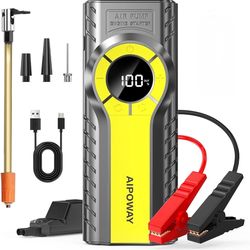 Car Jump Starter with Air Compressor,7000A Jump Starter Battery Pack (All Gas/12.0L Diesel) 12V 160PSI Auto Battery Booster,Jumper Cables with LED,Por