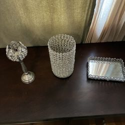 3 Piece Set. Vase-candle Holder- Mirror