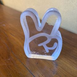 IKEA James Jarvis Clear Glass Paperweight Peace Fingers 2018 Limited