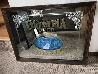 Vintage Framed Olympia Beer Mirror - 26" by 20" - Mancave