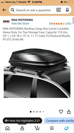 DNA MOTORING Rooftop Cargo Box Carrier Lockable Heavy Duty Car Top Storage Case, Capacity 110 Lbs, 53" L x 34" W × 15" H, 11 17 Cubic Ft.(Textured Bla