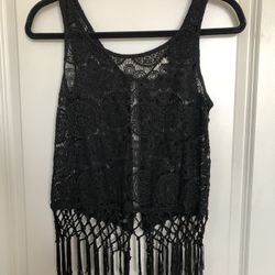 Women’s Black Lace Fringe Top Size Small 