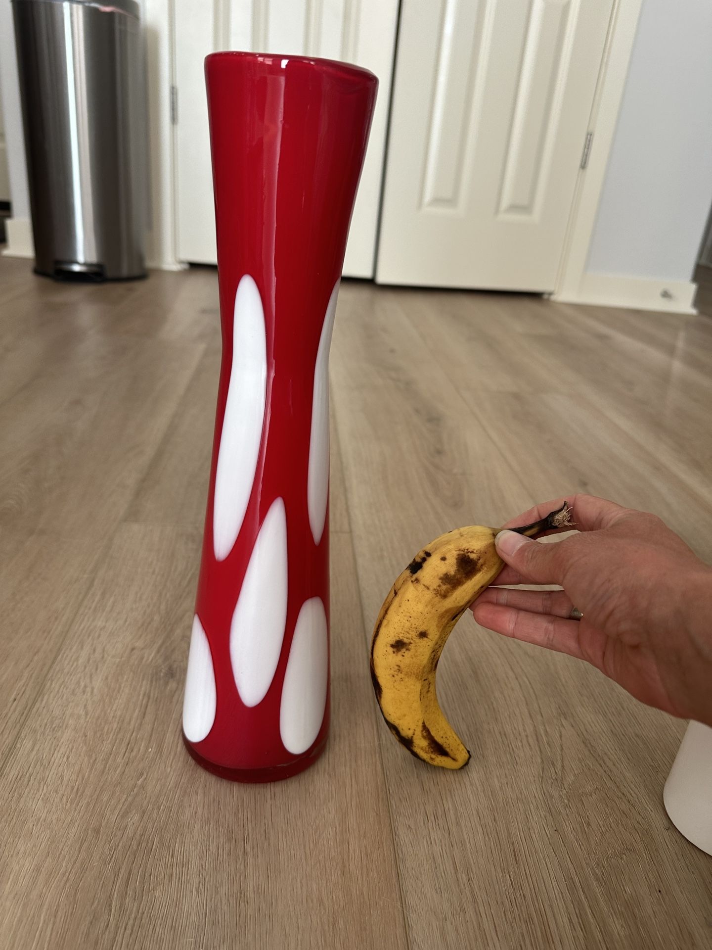 Pier 1 Imports tall glass vase red and white