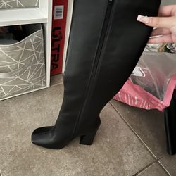 black leather knee thigh boots 