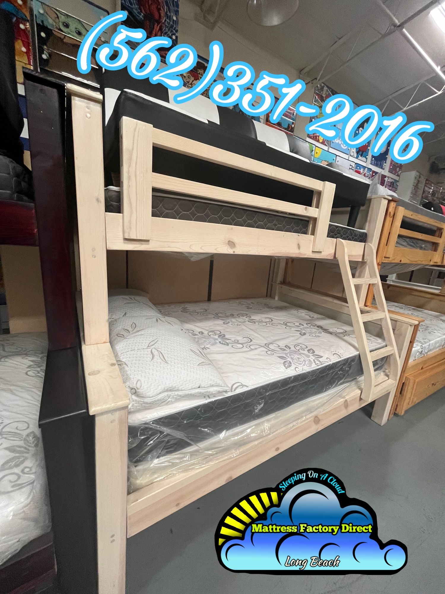 Twin Full White Wash Bunk Bed With Mattresses Colchones Nuevos 
