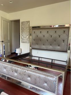 Neiman Marcus mirror tufted bed frame