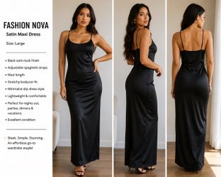 Fashion Nova black satin/bodycon maxi dress in size Large