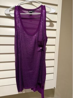 DKNY Purple Sequin Asymmetrical Women Tank Top Petite XS Like New