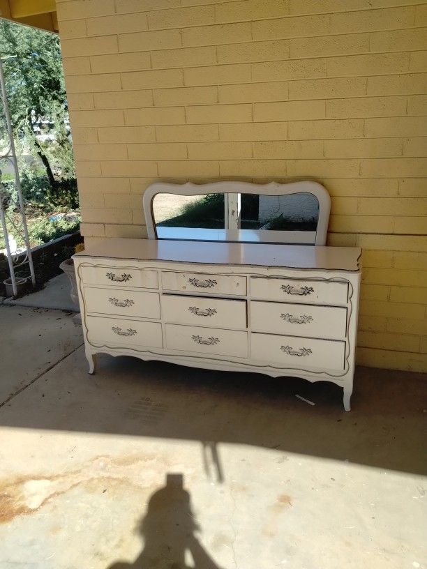 Mid Century French Provincial Style Lowboy Dresser With 9 Drawers