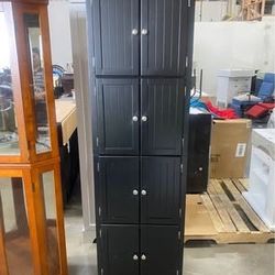New Assembled Tall Corner Storage Cabinet with Doors and 4 Shelves, Freestanding Triangle Cabinet