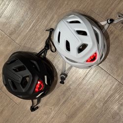 2 Retrospec Lennon Bike Helmets with LED Lights – White + Black