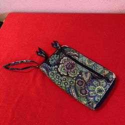 Vera Bradley Zip Around Wallet Blue Rhapsody Floral 8 x 4 1/2” Teal Navy Green Purple