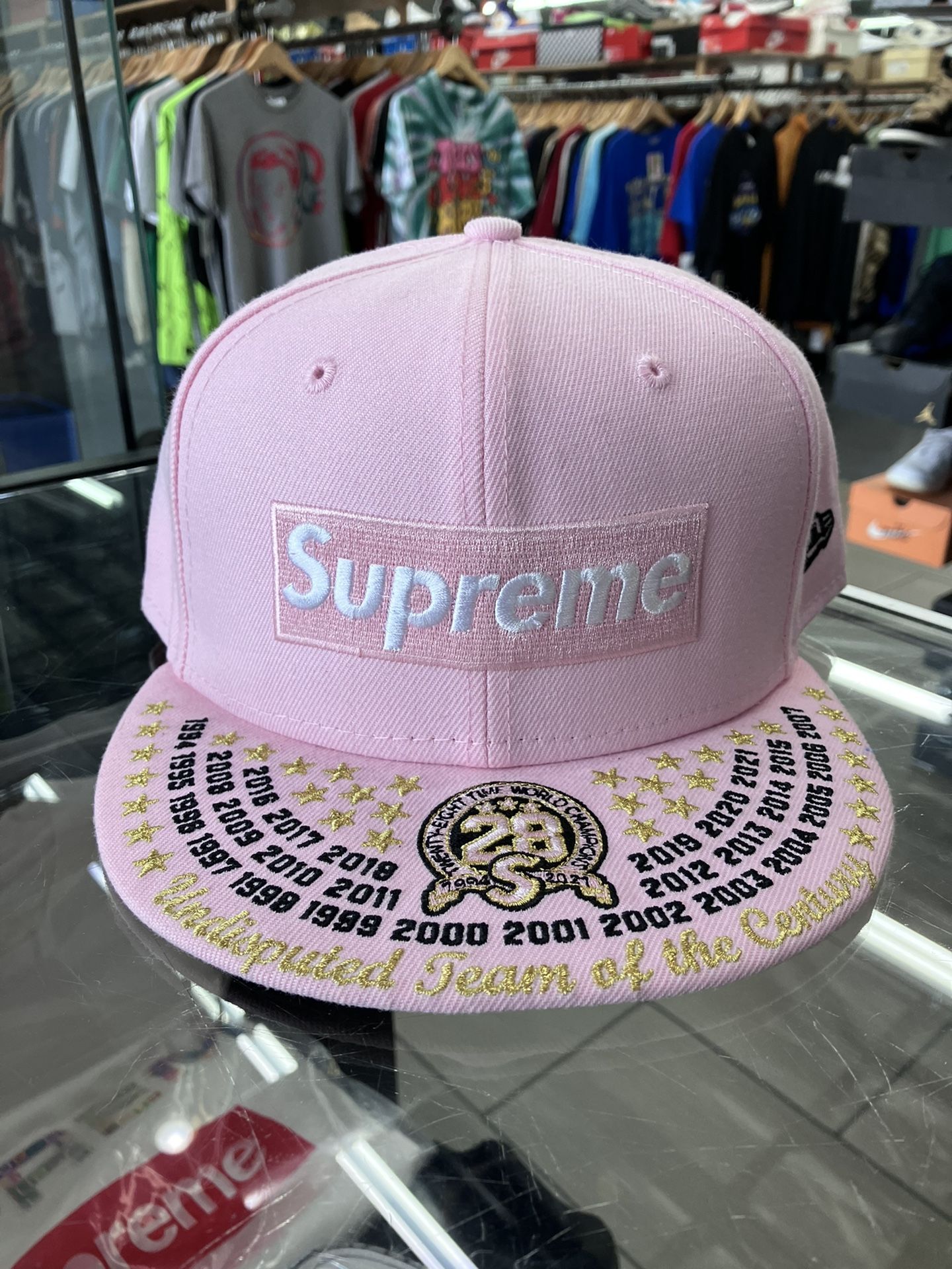 New Era x Supreme Undisputed Box Logo Pink F/W Hat Cap for Sale in