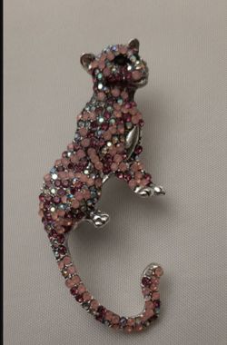 Panther brooch with pink rhinestones