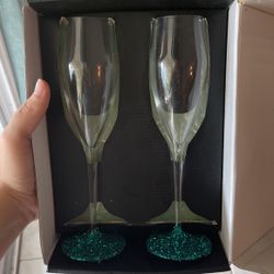 Glitter (teal) Bottom Wine/champagne Glasses 2 For $5