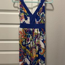 Beautiful Royal Blue and White Dress with Floral Print Design