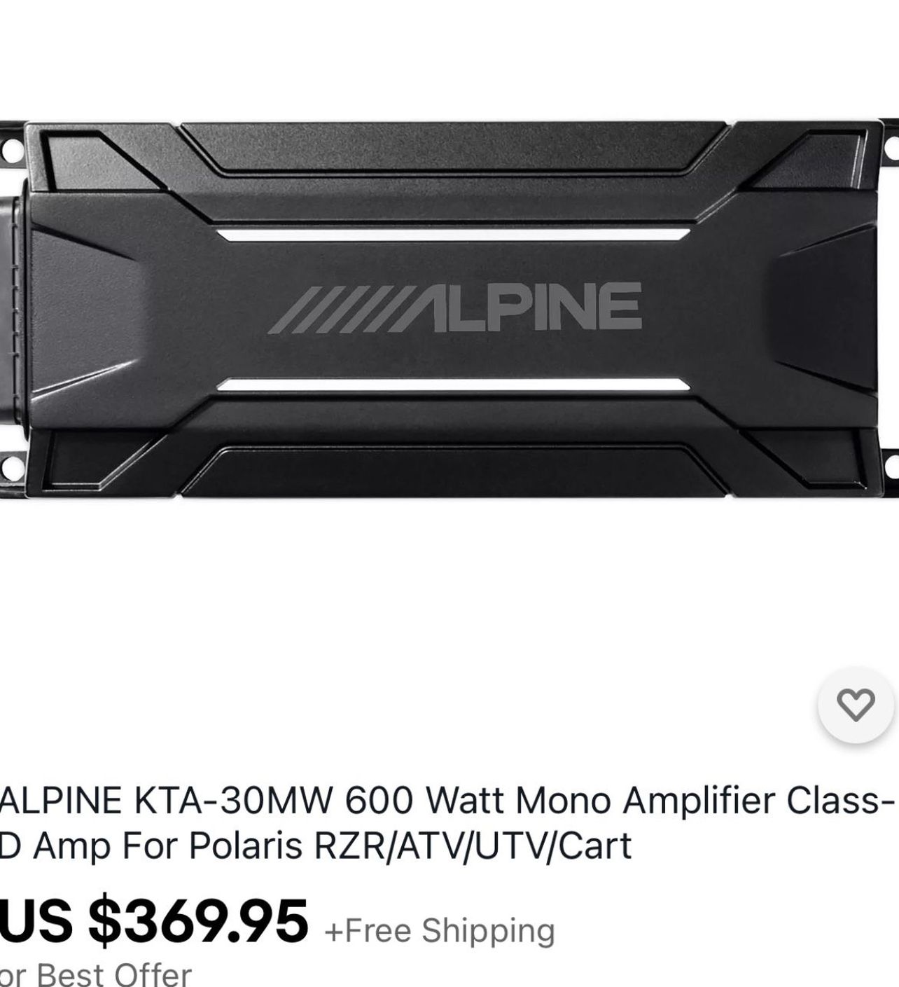 ALPINE KTA-30MW 600 Watt Mono Amplifier Class-D Amp For Polaris RZR/ATV/UTV/Cart