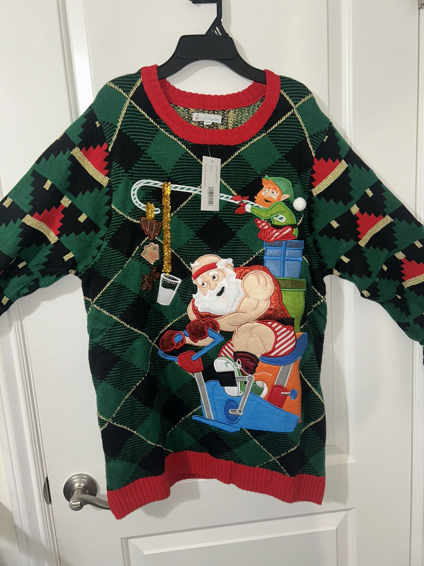 Brand New Men’s Size Large Cycling Santa Christmas Sweater $40