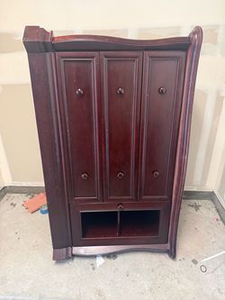 Dark Cherry Wood Armoire Cabinet