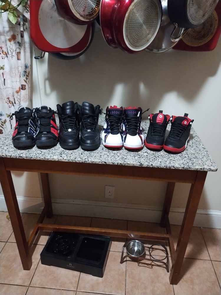 Jordan 7s Blk/Red,  Air Max Pippens Size 9 , All Blk Air Force 0nes Size 9, Air Jordans White Size 10.5