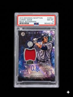 2016 BOWMAN INCEPTION RELIC AUTOGRAPH RELIC AUTOGRAPH AARON JUDGE PSA 8