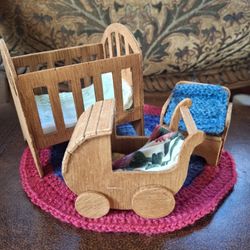 1/12 Scale Wood Nursery Furniture Set With Rug