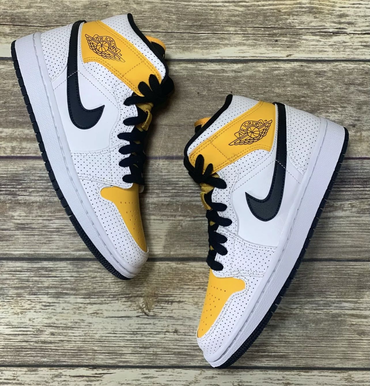 New Jordan Mid Perforated White University Gold black Swoosh - Main Image