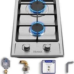 New 2 Burner Propane Gas Cooktop, 12" Inch LPG/NG Dual Fuel Built-in Gas Stove Top Stainless Steel