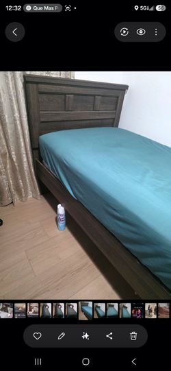 Dark Gray Wood Bed Frame with Headboard