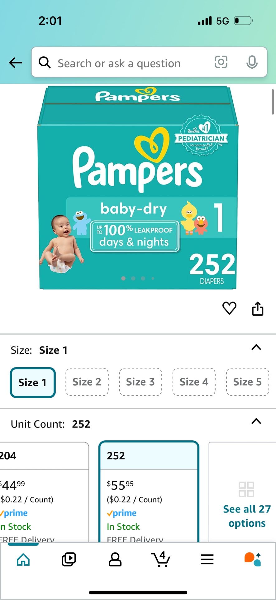 Papers “Baby dry” Size 1