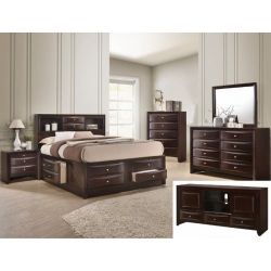 Brand New Dark Cherry Queen Captain Bedframe + Dresser + Mirror + Nighstand 4PCs Bedroom Set 