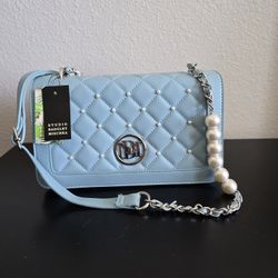 NWT Badgley Mischka Blue and Silver  Pearl accent  quilted Bag