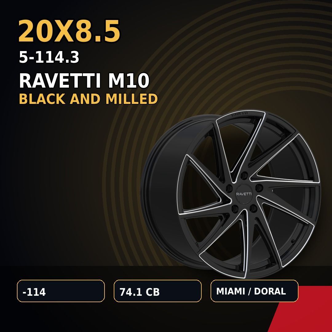 🔥 20X8.5 RAVETTI M10 BLACK AND MILLED Wheels 🔥