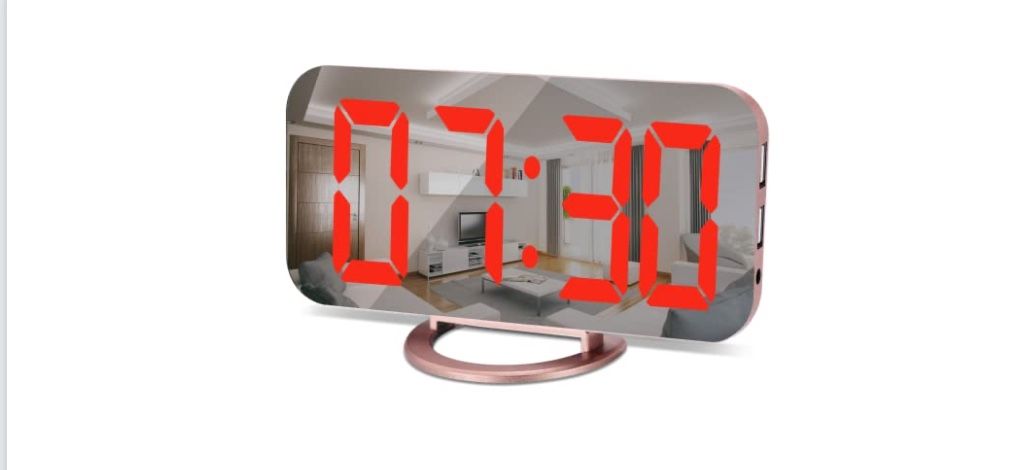 Brand New Alarm Clock for Bedroom,6.5" LED and Mirror Digital Clocks Large Display,with 2 USB Ports,Auto Diming,Snooze,Moden Desk Clock for Girl Room