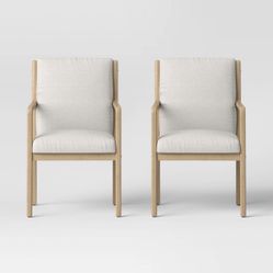 Esters Wood Set of 2 Arm Dining Chairs Cream/Natural Wood - Threshold™