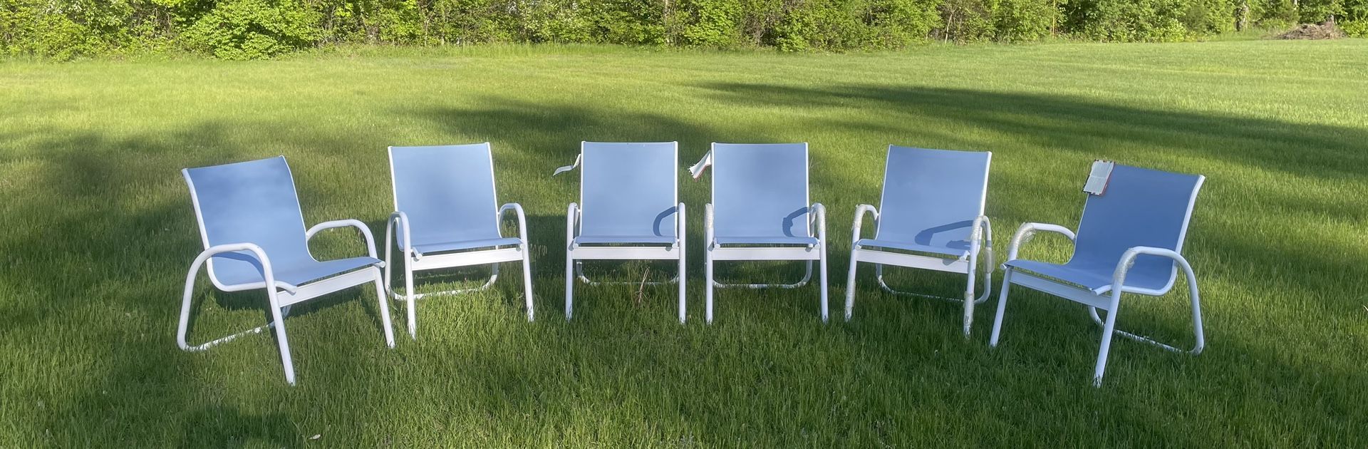 6 Outdoor Patio Chairs – Light Blue Mesh