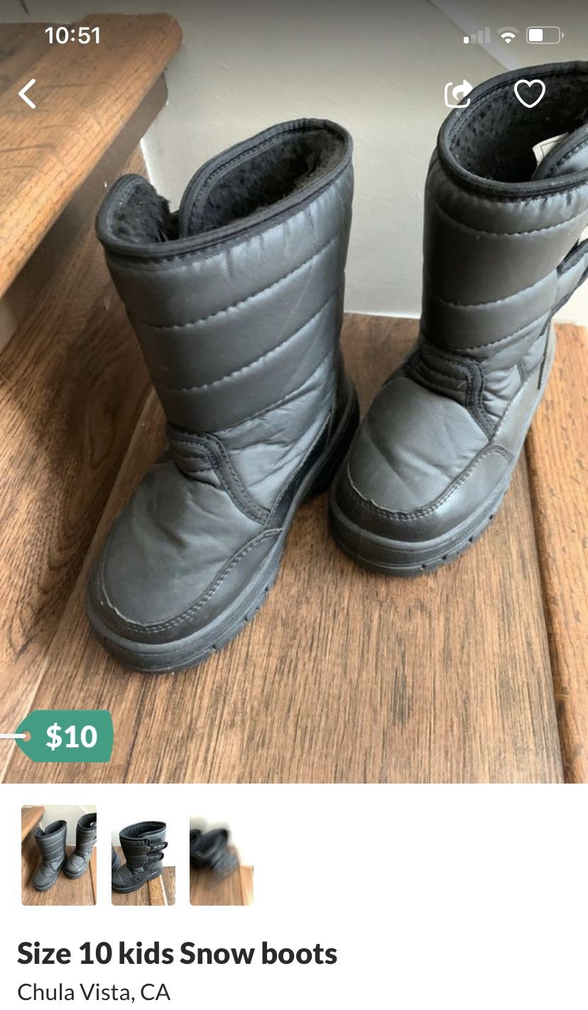 Snow boots size 10 for Kids! Good conditions