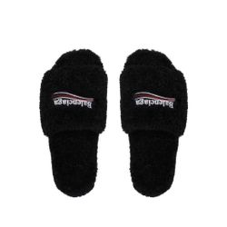 Balenciaga Furry Slides Black Label