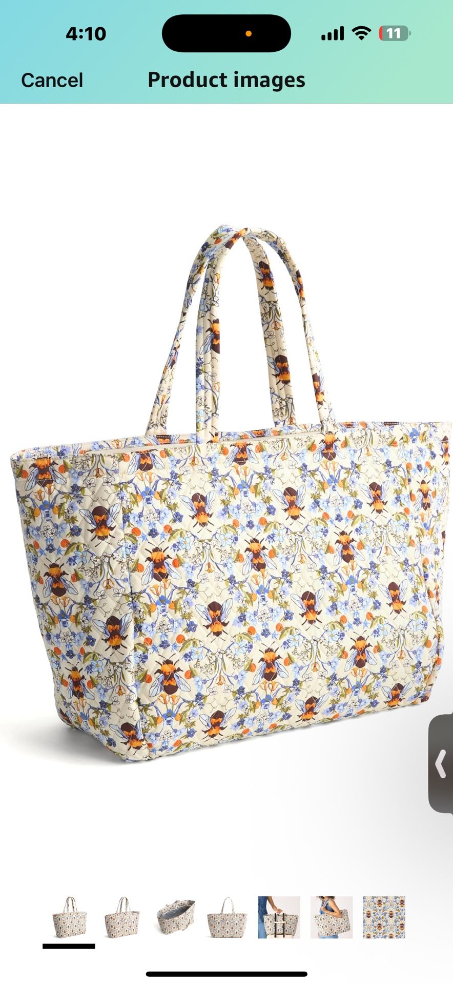 Vera Bradley Premium Cotton Knollton Travel Tote Bag, Bee Garden Origin  Imported Closure type Zipper About this item PREMIUM COTTON Quilted ico