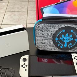 Nintendo Switch OLED White, Blue & Black Zelds Case Bundle