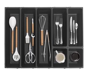 NEW! JEHONN Silverware Organizer Utensil Drawer Tray with 7 Compartments (Black)